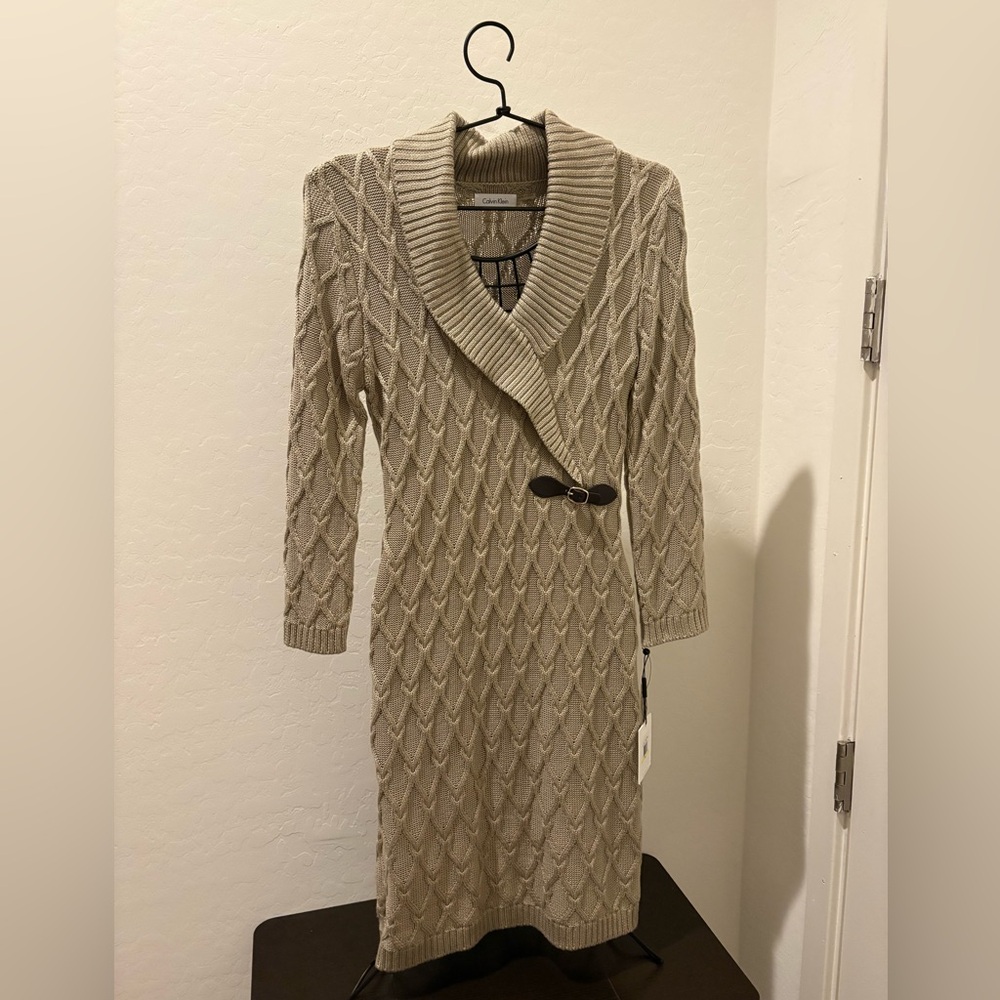 Calvin Klein Taupe Cable Knit Dress (NWT)